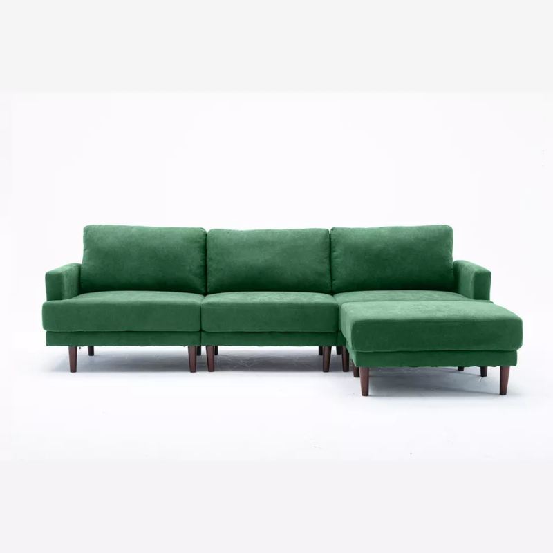 Stūra dīvāns ar samta audumu "Soft" Tumši zaļa, Zāle, Zilgani pelēks